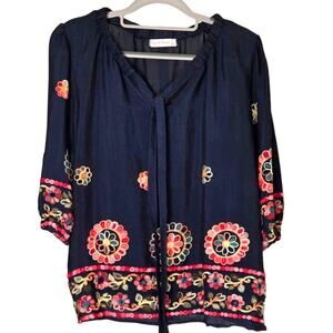 Embroidered Boho Blouse Rich Colors size Large